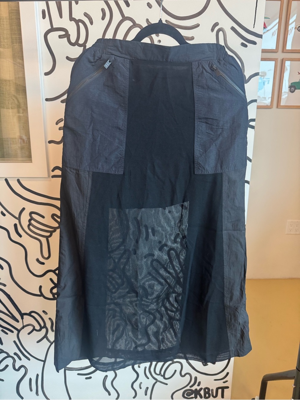McQ by Alexander McQueen Black Maxi Skirt with Sheer Mesh Panel